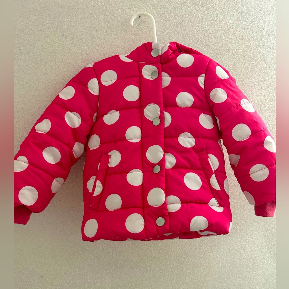 Polka Dot Kids Coat - Pink and White puffer coat toddler girls size 18 months